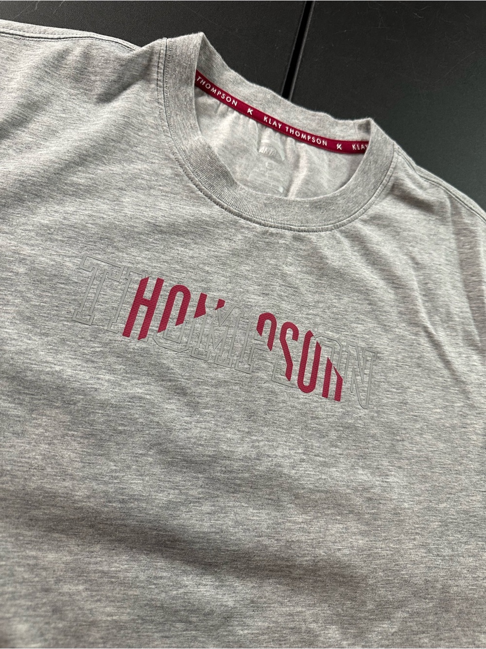 Klay Thompson Grey Short-Sleeve Tee with Maroon Accent